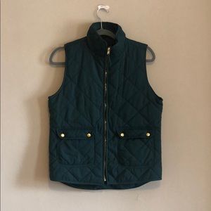 Forest Green Quilted Vest w Gold Details